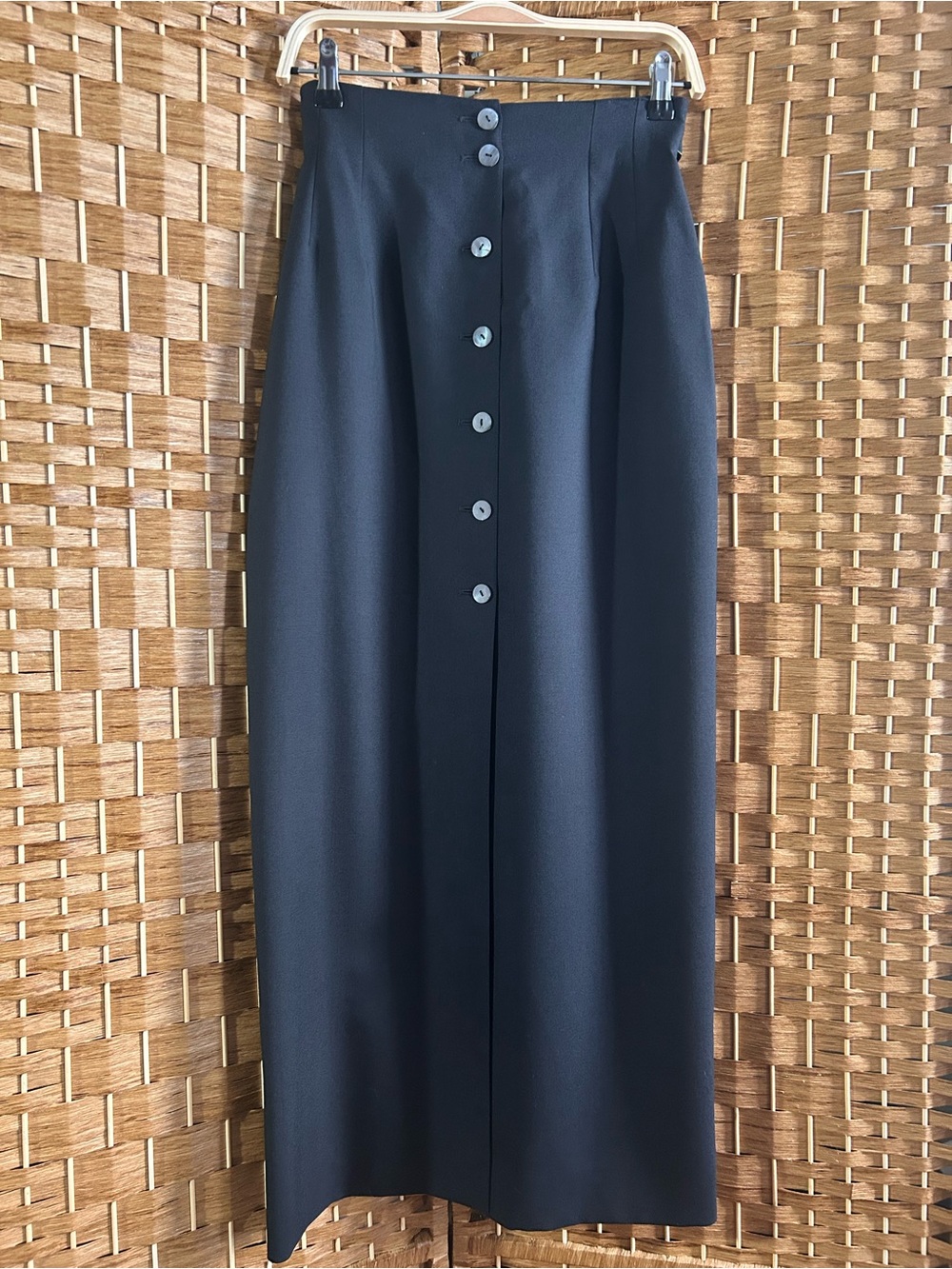 State of Claude Montana Vintage Black Maxi Skirt Made Italy Button Front Belted